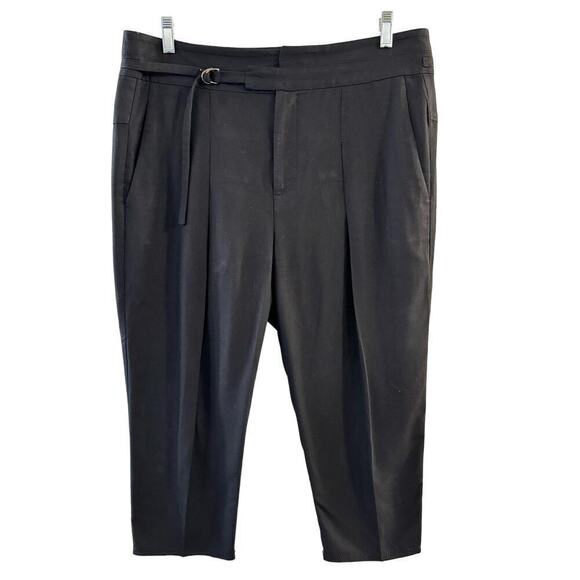 Helmut Lang Cropped Black Women’s Belted Tapered Trousers Pant Size 10 - Picture 1 of 8
